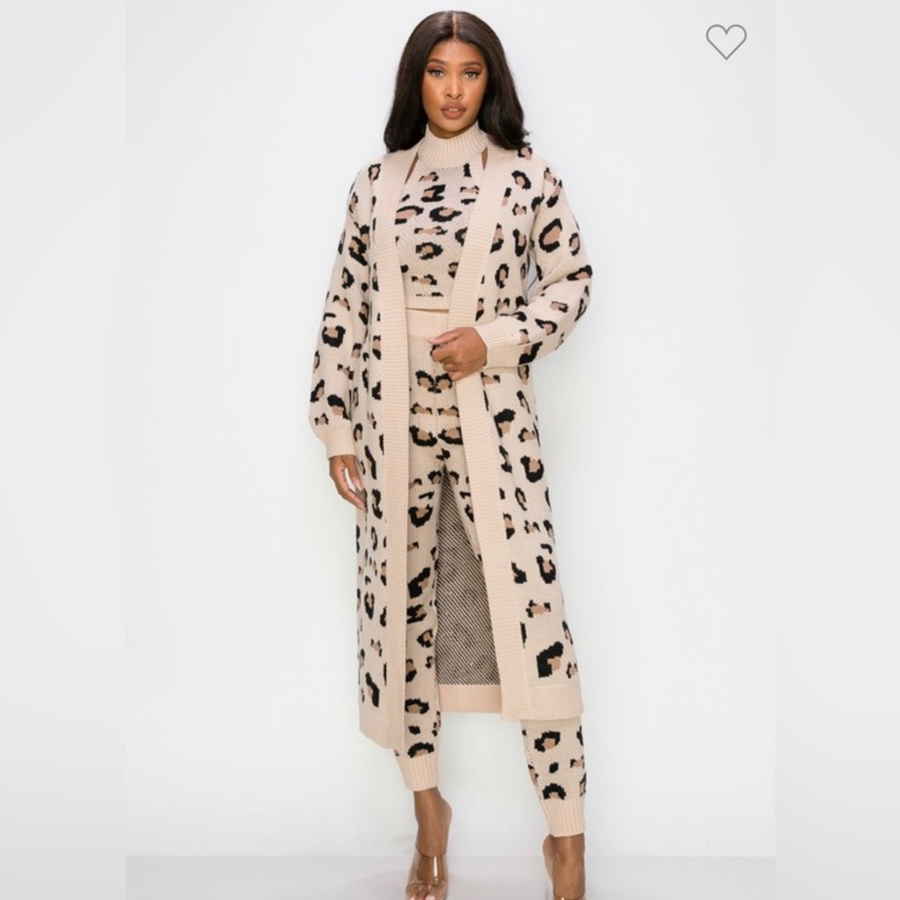 Women’s Taupe Leopard Print Long Sleeve Cardigan. Sizes S, M, L